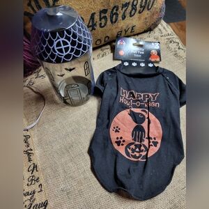 🛒🛍️💥NWT lot of 2 Halloween pet shirt and glass haunted house treat jar